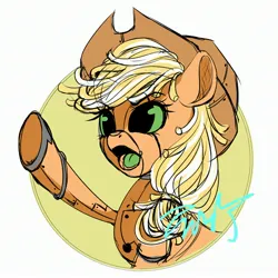 Size: 2894x2894 | Tagged: safe, artist:co306012, derpibooru import, applejack, earth pony, pony, robot, robot pony, bust, hat, image, jpeg, open mouth, simple background, solo, white background