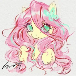 Size: 2048x2048 | Tagged: safe, artist:co306012, derpibooru import, fluttershy, pegasus, pony, bust, hairpin, image, jpeg, simple background, solo, unshorn fetlocks