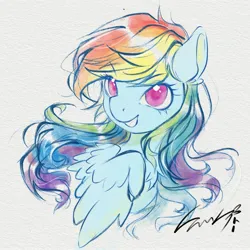 Size: 2048x2048 | Tagged: safe, artist:co306012, derpibooru import, rainbow dash, pegasus, pony, bust, image, jpeg, looking at you, simple background, smiling, smirk, solo