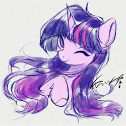 Size: 2048x2048 | Tagged: safe, artist:co306012, derpibooru import, twilight sparkle, pony, unicorn, bust, image, jpeg, looking at you, one eye closed, simple background, smiling, solo, unicorn twilight, wink