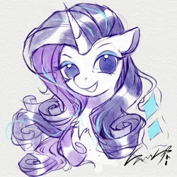 Size: 2048x2048 | Tagged: safe, artist:co306012, derpibooru import, rarity, pony, unicorn, bust, image, jpeg, looking at you, simple background, smiling, solo