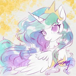 Size: 2048x2048 | Tagged: safe, artist:co306012, derpibooru import, princess celestia, alicorn, pony, bust, image, jewelry, jpeg, looking at you, regalia, simple background, smiling, solo