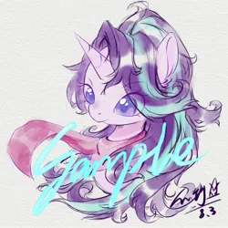Size: 2048x2048 | Tagged: safe, artist:co306012, derpibooru import, starlight glimmer, pony, unicorn, bust, clothes, image, jpeg, scarf, simple background, smiling, solo