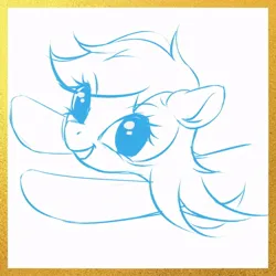 Size: 960x960 | Tagged: safe, artist:co306012, derpibooru import, rainbow dash, pegasus, pony, bust, image, jpeg, looking at you, monochrome, simple background, sketch, smiling, solo
