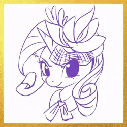 Size: 960x960 | Tagged: safe, artist:co306012, derpibooru import, rarity, pony, unicorn, bust, hat, image, jpeg, monochrome, simple background, sketch, smiling, smirk, solo