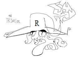 Size: 6400x4720 | Tagged: safe, artist:djsleepyhooves, derpibooru import, oc, oc:the trinkler, unofficial characters only, earth pony, abomination, female, hat, image, monochrome, ms paint, png, solo, solo female, wizard hat