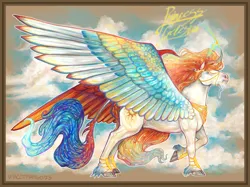 Size: 2217x1662 | Tagged: safe, artist:unacctmango, derpibooru import, part of a set, princess celestia, alicorn, classical unicorn, horse, pony, unicorn, cloven hooves, colored pencil drawing, female, g4, hoers, horn, image, jpeg, leonine tail, mare, signature, solo, traditional art, unshorn fetlocks