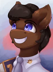 Size: 1560x2100 | Tagged: safe, artist:princessrari, derpibooru import, oc, oc:good word, earth pony, pony, equestria at war mod, book, bust, clothes, image, male, mormon, mormons, necktie, png, portrait, smiling, solo, stallion