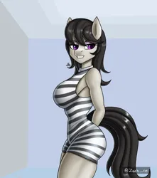 Size: 1500x1700 | Tagged: safe, artist:zachc, derpibooru import, octavia melody, anthro, earth pony, arm behind back, clothes, dress, female, image, png, smiling, solo