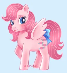 Size: 776x849 | Tagged: safe, derpibooru import, heart throb, pegasus, pony, g1, bow, image, pink fur, pink mane, png, simple background, solo, tongue out