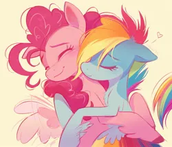 Size: 2001x1711 | Tagged: safe, artist:imalou, derpibooru import, pinkie pie, rainbow dash, pegasus, pony, chest fluff, colored eyebrows, cute, duo, duo female, eyebrows, eyes closed, female, g4, hug, image, jpeg, lesbian, mare, pegasus pinkie pie, pinkiedash, race swap, shipping, signature, simple background, smiling, wings