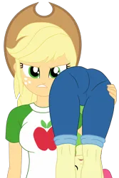Size: 1900x2836 | Tagged: safe, artist:gmaplay, derpibooru import, apple bloom, applejack, human, equestria girls, ass, bloom butt, butt, carrying, duo, duo female, female, image, older, older apple bloom, over the shoulder, png, rescue, simple background, the ass was fat, transparent background, unconscious