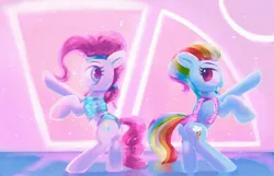 Size: 3097x2000 | Tagged: safe, artist:vultraz, ponerpics import, pinkie pie, rainbow dash, earth pony, pegasus, pony, clothes, cutie mark, female, headband, image, jpeg, mare, pinktober, pose