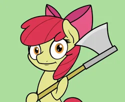 Size: 2048x1672 | Tagged: safe, artist:ewoudcponies, derpibooru import, apple bloom, earth pony, pony, axe, female, filly, foal, green background, image, looking at you, png, simple background, smiling, solo, weapon