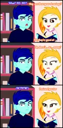 Size: 900x1833 | Tagged: safe, artist:robertsonskywa1, derpibooru import, oc, oc:starshadow skystalker, equestria girls, g5, bookshelf, clothes, cosplay, costume, female, flare (g5), flareshadow, image, male, marvel, meme, night, photo, png, room, scenery, shipping, shipping fuel, shirt, spider-gwen, spider-man, spider-man: across the spider-verse, t-shirt, window