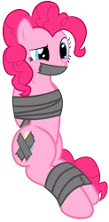 Size: 8000x16253 | Tagged: safe, artist:cardshark777, derpibooru import, pinkie pie, earth pony, pony, arm behind back, bondage, bound and gagged, covered cutie mark, digital art, duct tape, gag, image, png, simple background, sitting, solo, tape, tape bondage, tape gag, tied up, transparent background, wip