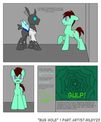 Size: 2550x3066 | Tagged: suggestive, artist:riley23, derpibooru import, oc, changeling, earth pony, pony, comic:bug hole, comic, image, png, vore