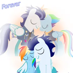 Size: 1400x1400 | Tagged: safe, artist:mlplary6, derpibooru import, rainbow dash, soarin', pegasus, pony, the last problem, bomber jacket, clothes, eyes closed, female, hug, husband and wife, image, jacket, love, male, mare, older, older rainbow dash, older soarin', older soarindash, png, shipping, soarindash, stallion, straight, winghug, wings