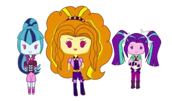 Size: 1700x1000 | Tagged: safe, artist:icicle-wicicle-1517, artist:kawaiifabyu, color edit, derpibooru import, edit, adagio dazzle, aria blaze, sonata dusk, equestria girls, belt, boots, bracelet, chibi, clothes, coat, colored, crossed arms, denim, female, fingerless gloves, gem, gloves, grin, hairband, high heel boots, image, jeans, open mouth, pants, png, shirt, shoes, shorts, simple background, siren gem, skirt, smiling, smirk, socks, spiked wristband, stockings, the dazzlings, thigh highs, transparent background, trio, vest, wristband