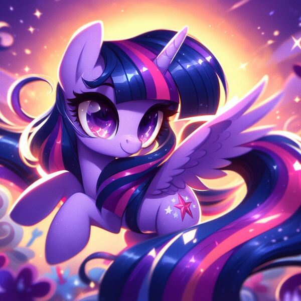 Size: 1024x1024 | Tagged: safe, derpibooru import, machine learning generated, twilight sparkle, twilight sparkle (alicorn), alicorn, ai content, image, jpeg, prompter:mega-poneo