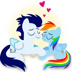 Size: 1400x1400 | Tagged: safe, artist:mlplary6, derpibooru import, rainbow dash, soarin', pegasus, pony, boyfriend and girlfriend, eyes closed, female, heart, image, love, lying down, male, mare, png, shipping, smiling, soarindash, stallion, straight