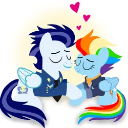 Size: 1400x1400 | Tagged: safe, artist:mlplary6, derpibooru import, rainbow dash, soarin', pegasus, pony, the last problem, bomber jacket, clothes, eyes closed, female, heart, husband and wife, image, jacket, love, lying down, male, mare, older, older rainbow dash, older soarin', older soarindash, png, shipping, smiling, soarindash, stallion, straight