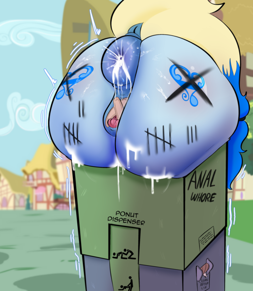 Size: 2604x3000 | Tagged: explicit, artist:el's doodles, derpibooru import, oc, oc:azure opus, unofficial characters only, pegasus, pony, anal creampie, anal only, bandage, body writing, bondage, bondage furniture, clitoris, commission, creampie, cum, cum fart, cum on ass, cum on body, cutie mark, dock, exhibitionism, female, houses, humiliation, image, implied anal, implied sex, large butt, mare, nudity, png, ponyville, public use, shivering, solo, solo female, tail, vaginal secretions, vulva, vulvar winking