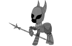 Size: 3548x2250 | Tagged: safe, artist:wallbeige, ponerpics import, oc, oc:lucky roll, pony, armored pony, dark souls, image, png, silver knight, spear, weapon