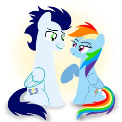 Size: 1400x1400 | Tagged: safe, artist:mlplary6, derpibooru import, rainbow dash, soarin', pegasus, pony, boyfriend and girlfriend, female, image, looking at each other, looking at someone, male, mare, png, shipping, sitting, smiling, smiling at each other, soarindash, stallion, straight