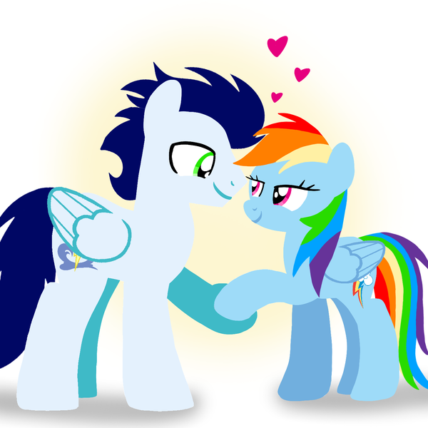 Size: 1400x1400 | Tagged: safe, artist:mlplary6, derpibooru import, rainbow dash, soarin', pegasus, pony, boyfriend and girlfriend, female, heart, image, looking at each other, looking at someone, love, male, mare, png, shipping, smiling, smiling at each other, soarindash, stallion, straight