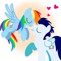 Size: 1400x1400 | Tagged: safe, artist:mlplary6, derpibooru import, rainbow dash, soarin', pegasus, pony, boyfriend and girlfriend, eyes closed, female, flying, heart, image, love, male, mare, png, shipping, smiling, soarindash, stallion, straight