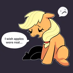 Size: 900x900 | Tagged: safe, artist:talimingi, derpibooru import, applejack, earth pony, pony, :c, dialogue, eyes closed, female, frown, hatless, image, jpeg, mare, missing accessory, pictogram, solo, speech bubble