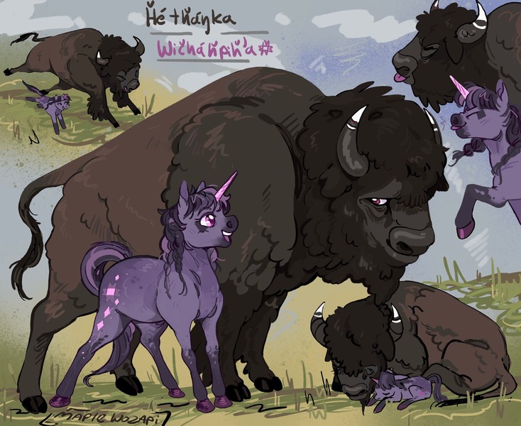 Size: 2048x1675 | Tagged: safe, artist:maplewozapi, derpibooru import, twilight sparkle, buffalo, horse, unicorn, alternate design, alternate name, alternate universe, image, jpeg, twitterina design, unicorn twilight