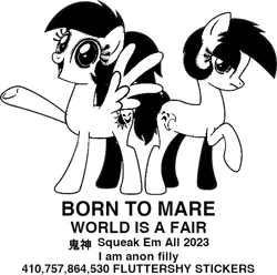 Size: 560x556 | Tagged: safe, oc, oc:matinée, oc:soirée, unofficial characters only, earth pony, pegasus, pony, black and white, female, grayscale, image, mare, mare fair, mare fair 2023, meme, monochrome, png, simple background, snowpity inc., text, white background