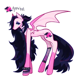 Size: 3600x3600 | Tagged: safe, artist:fhroggy, derpibooru import, oc, oc:applebat, unofficial characters only, bat pony, pony, bat pony oc, bat wings, choker, eyebrow piercing, eyeshadow, high res, image, makeup, male, offspring, parent:big macintosh, parent:fluttershy, parents:fluttermac, piercing, png, solo, stallion, studded bracelet, wings