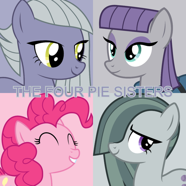 Size: 1080x1080 | Tagged: safe, artist:cheezedoodle96, artist:cloudy glow, artist:kooner-cz, artist:solusjbj, derpibooru import, edit, editor:jaredking779, limestone pie, marble pie, maud pie, pinkie pie, earth pony, pony, female, gray background, grin, image, jpeg, mare, pie sisters, pink background, siblings, simple background, sisters, smiling