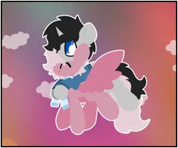 Size: 5468x4540 | Tagged: safe, artist:moonydusk, derpibooru import, oc, oc:cyan delta, oc:pastel dawn, unofficial characters only, pegasus, unicorn, clothes, cloud, cute, flying, hoodie, horn, image, morning, open mouth, pegasus oc, png, scarf, sky, smiling, unicorn oc, wings