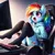 Size: 1024x1024 | Tagged: suggestive, derpibooru import, machine learning generated, rainbow dash, anthro, ai content, blushing, chair, clothes, crying, cute, dashabetes, gaming chair, generator:dall-e 3, hoodie, image, jpeg, keyboard, monitor, office chair, open mouth, prompter:ponynyanners, socks, thigh highs