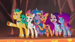 Size: 3072x1727 | Tagged: safe, derpibooru import, screencap, hitch trailblazer, izzy moonbow, pipp petals, sparky sparkeroni, sunny starscout, zipp storm, dragon, earth pony, pegasus, pony, unicorn, g5, my little pony: tell your tale, spoiler:g5, spoiler:my little pony: tell your tale, spoiler:tyts01e62, applejack (g5), baby, baby dragon, female, fluttershy (g5), frown, image, jpeg, lava, lavarynth, male, mane five, mane six (g5), mare, misty brightdawn, open mouth, pinkie pie (g5), rainbow dash (g5), rarity (g5), rebirth misty, royal sisters (g5), siblings, sisters, stallion, twilight sparkle (g5)