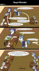Size: 1920x3516 | Tagged: safe, artist:platinumdrop, derpibooru import, derpy hooves, fancypants, fleur-de-lis, princess platinum, rarity, oc, oc:anonfilly, pegasus, pony, unicorn, comic:royal blunder, 3 panel comic, alternate universe, angry, ankle cuffs, armor, ball and chain, bawling, bound wings, chained, chains, clerk, closed mouth, clothes, comic, commission, courtroom, crying, cuffed, cuffs, desk, dialogue, drink, drinking, female, filly, floppy ears, foal, folded wings, food, gavel, glow, glowing horn, guard, hat, horn, image, indoors, judge, judgment, justice, law, looking down. quote, magic, makeup, male, mare, monocle, offscreen character, onomatopoeia, open mouth, parchment, pleading, png, prison outfit, prison stripes, prisoner, prosecutor, quill pen, restraints, royal, ruff (clothing), sad, shackles, sitting, sobbing, sound effects, spear, speech bubble, stallion, suit, talking, tea, telekinesis, testimony, this will not end well, trial, trio, walking, wall of tags, weapon, wig, wings, witness, witness stand