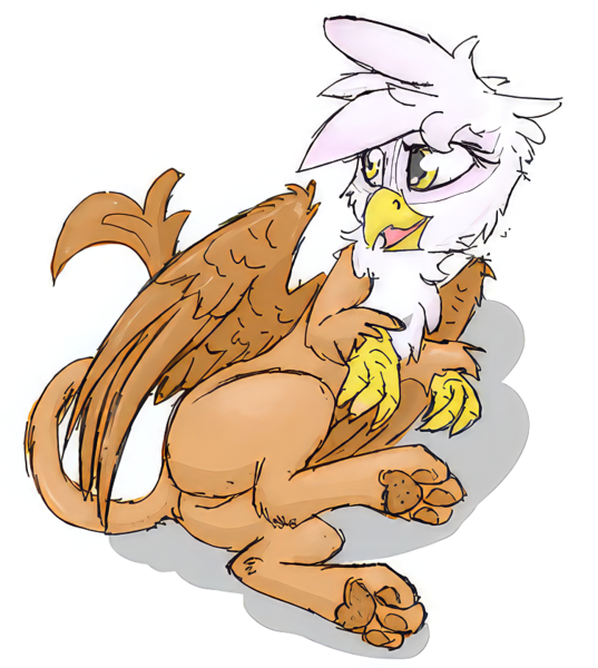 Size: 752x840 | Tagged: safe, artist:pzkratzer, derpibooru import, gilda, gryphon, butt, colored sketch, featureless crotch, flockmod, gildonk, image, lying down, paws, plot, png, simple background, sketch, solo, underpaw