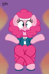 Size: 1500x2250 | Tagged: safe, artist:dashyoshi, derpibooru import, pinkie pie, earth pony, pony, beard, clothes, costume, crossed legs, crossover, earthbound, facial hair, hippie, image, jewelry, moustache, necklace, pants, pinktober, png, shoes, solo, vest
