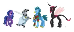 Size: 2138x920 | Tagged: safe, artist:carnifex, derpibooru import, oc, unofficial characters only, changeling, changeling queen, hippogriff, pegasus, pony, zebra, female, hippogriff oc, image, jpeg, zebra oc