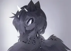 Size: 3216x2333 | Tagged: safe, artist:magnaluna, derpibooru import, oc, alicorn, pony, black and white, chest fluff, crown, ear fluff, eyes do not belong there, female, grayscale, horn, horn ring, image, jewelry, jpeg, looking at you, looking back, looking back at you, many eyes, mare, monochrome, multiple eyes, open mouth, rear view, regalia, ring, simple background, solo, spread wings, tiara, trypophobia, wing eyes, wing fluff, wings