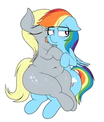 Size: 2187x2562 | Tagged: suggestive, artist:blitzyflair, ponerpics import, ponybooru import, derpy hooves, rainbow dash, pony, butt, duo, duo female, fat, female, huge butt, image, jpeg, large butt, mare