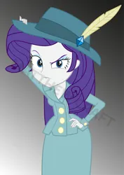 Size: 5167x7309 | Tagged: safe, artist:matthewcraft, derpibooru import, rarity, human, equestria girls, clothes, detective, detective rarity, female, hat, image, jpeg, looking at you, solo