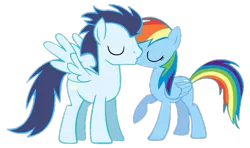 Size: 719x427 | Tagged: artist needed, safe, derpibooru import, rainbow dash, soarin', pegasus, pony, female, image, kiss on the lips, kissing, male, mare, png, shipping, simple background, soarindash, stallion, straight, transparent background