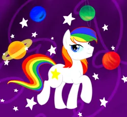 Size: 1080x1000 | Tagged: safe, derpibooru import, earth pony, pony, image, male, multicolored hair, planet, png, rainbow brite, rainbow hair, rainbow tail, solo, stallion, starlite, tail