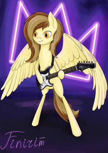 Size: 2480x3508 | Tagged: safe, artist:finirim, derpibooru import, oc, oc:prince whateverer, unofficial characters only, pegasus, pony, electric guitar, guitar, image, musical instrument, png, solo, spread wings, wings