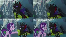 Size: 828x465 | Tagged: safe, derpibooru import, edit, edited screencap, editor:quoterific, screencap, pharynx, starlight glimmer, to change a changeling, changeling hive, image, jpeg